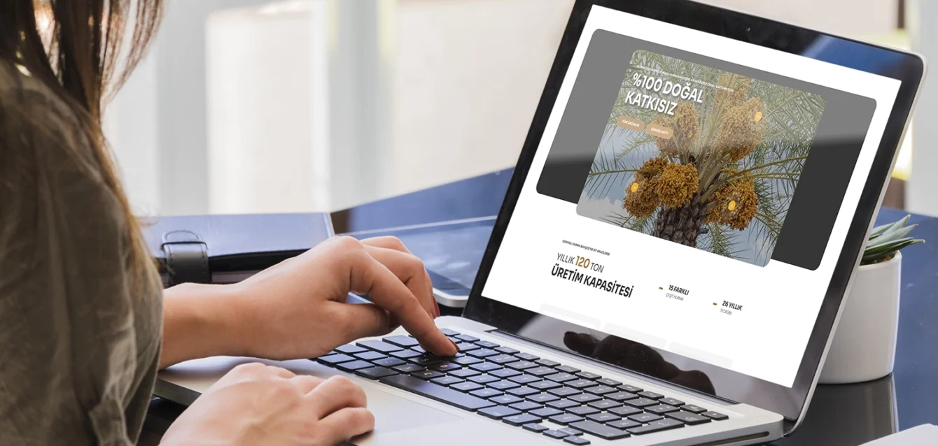 Dizüstü bilgisayarda açık e-ticaret web sitesi üzerinde çalışan kişi, ürün sayfası görünümü