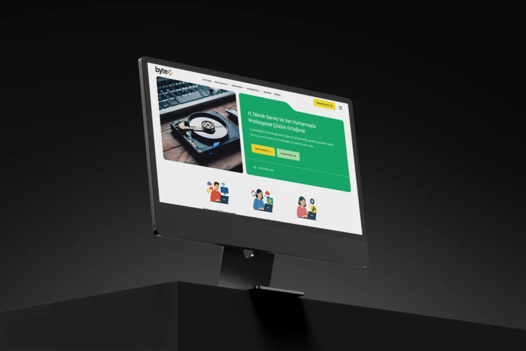 Bytex Bilişim teknik servis ve veri kurtarma çözümleri için hazırlanmış web site tasarımı mockup Responsive - web site - tasarımı