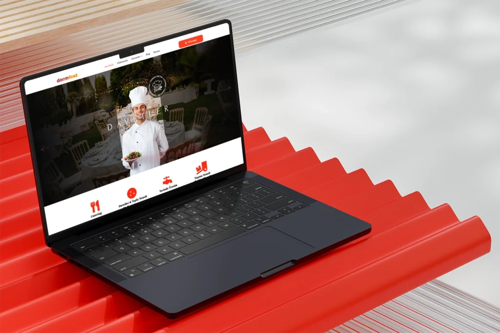 Dormfood catering web sitesi mockup – yemek hizmetleri tasarımı - WordPress web site tasarımı